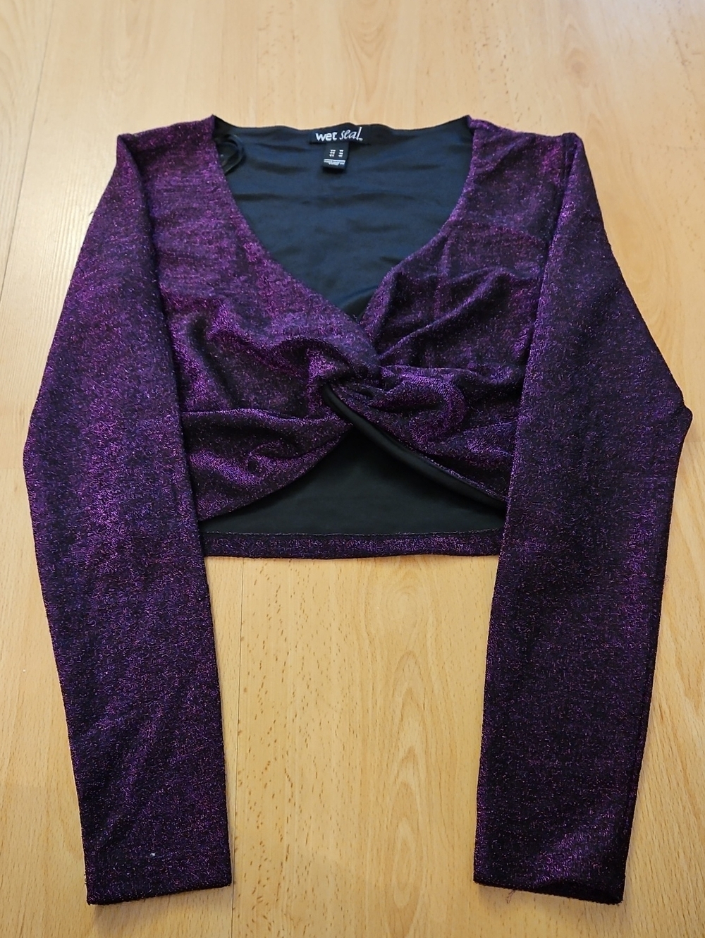 Wet Seal Purple Twist-Front Shimmer Crop Top